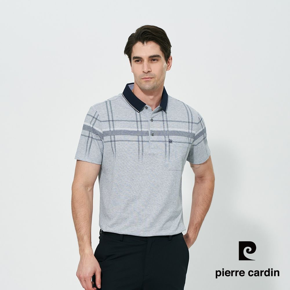 pierre cardin 皮爾卡登 男款 大定位印格短袖polo衫-灰色(5257252-92)