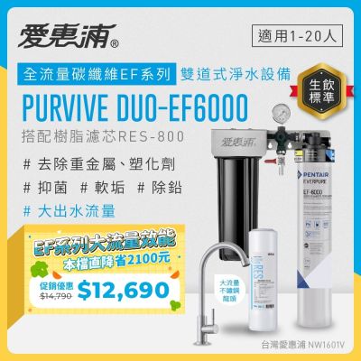 EVERPURE愛惠浦 櫥下型 PURVIVE Duo-EF6000大流量不鏽鋼龍頭兩道式生飲淨水器(前置樹脂)