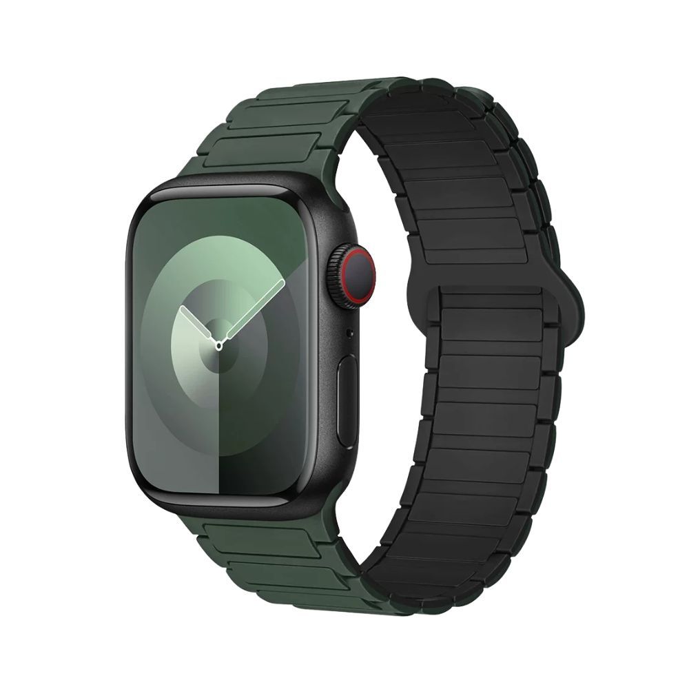 【Phonemo】Apple Watch 磁吸矽膠回環錶帶 透氣親膚液態矽膠 潮流多色可選 38-49mm 通用 (墨綠+黑)