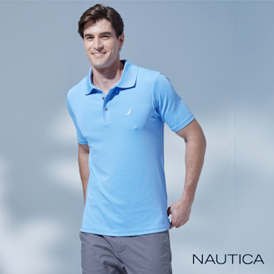 Nautica 男裝 經典素色百搭短袖POLO衫-藍色