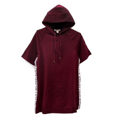 MICHAEL KORS 運動風品牌字樣休閒連帽T-shirt裙(白蘭地紅)