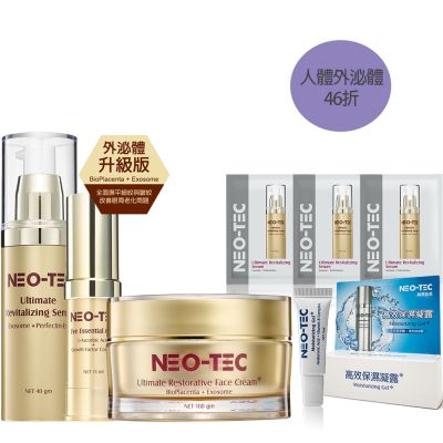NEO-TEC妮傲絲翠外泌體青春肌泌美魔女組，專為成人設計，適用於臉部與眼部，具有保濕、抗皺、舒敏與拉提功效。美國原裝進口，國內專櫃公司貨，3年效期，適合各種膚質使用，幫助維持年輕肌膚狀態。