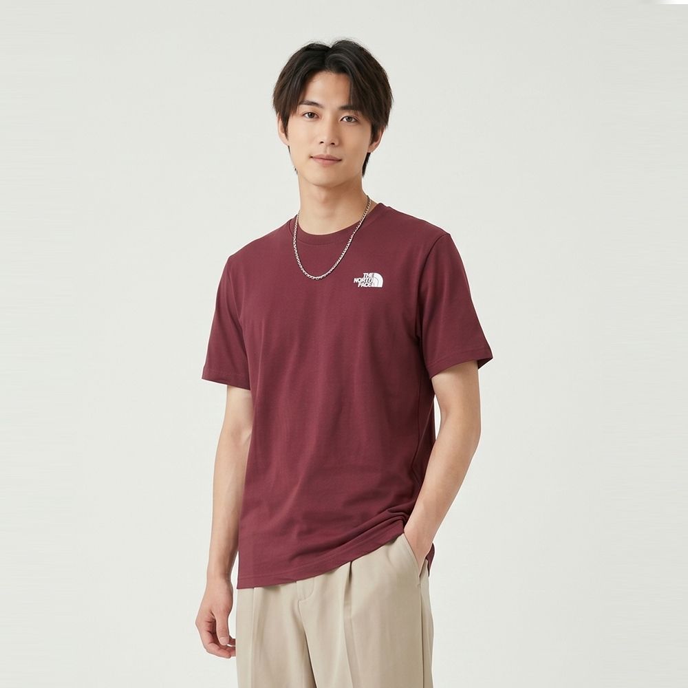 The North Face 印刷Logo背面迷彩圖案短袖T恤-酒紅色