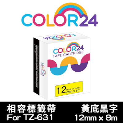 Color24 for Brother TZe-631 黃底黑字相容標籤帶(寬度12mm)