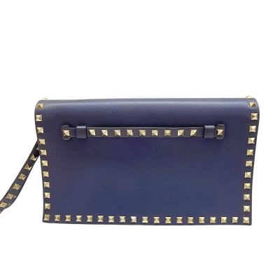 二手品 八五成新VALENTINO Rockstud CLUTCH系列經典手拿包(深藍)