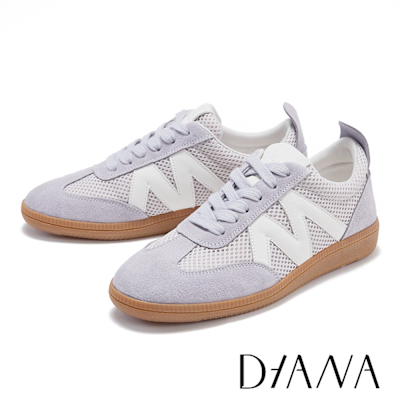 DIANA 磨砂牛拼接網布厚底休閒鞋 紫色