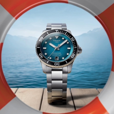 TISSOT 天梭 官方授權 李棟旭配戴款 Seastar 1000 海星300米潛水機械錶 周年慶獻禮 送禮推薦-藍/40mm T1208071109100