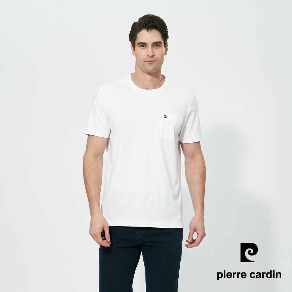 pierre cardin 皮爾卡登 男款 抗菌素色短袖圓領上衣-白色(5257284-90)