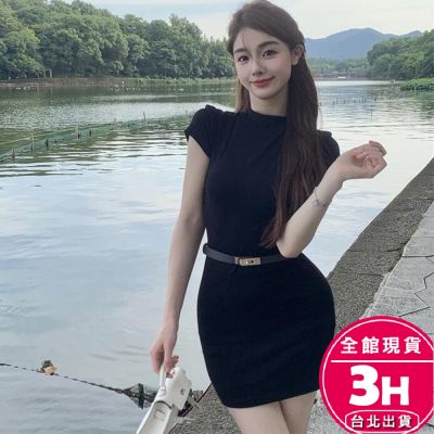 【梨卡】隔日到貨 女裝 洋裝 短裙 連身短裙 半高領短裙 包臀短裙 氣質洋裝 夏季連身裙 包臀裙HZ123【現貨24H】