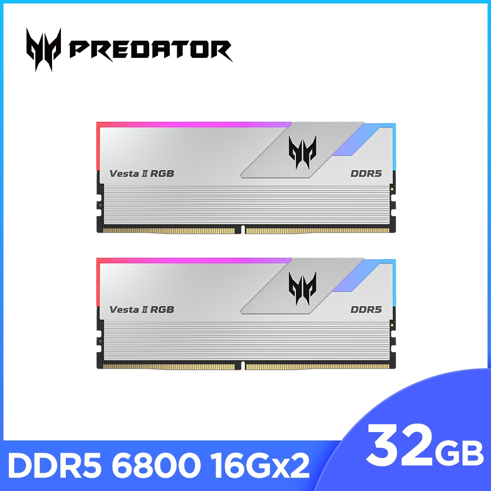 Acer Predator Vesta2 DDR5-6800 32G(16*2)(CL34) 銀色RGB 超頻桌上型