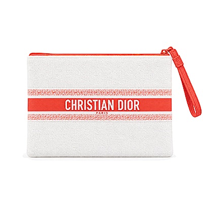 DIOR 珊瑚橘毛巾絨手拿包｜化妝包・旅行收納包