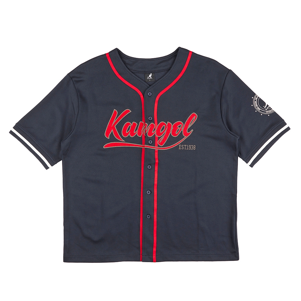 KANGOL 男女 五分袖棒球衫 短袖上衣 短袖襯衫 藍色-6355101480