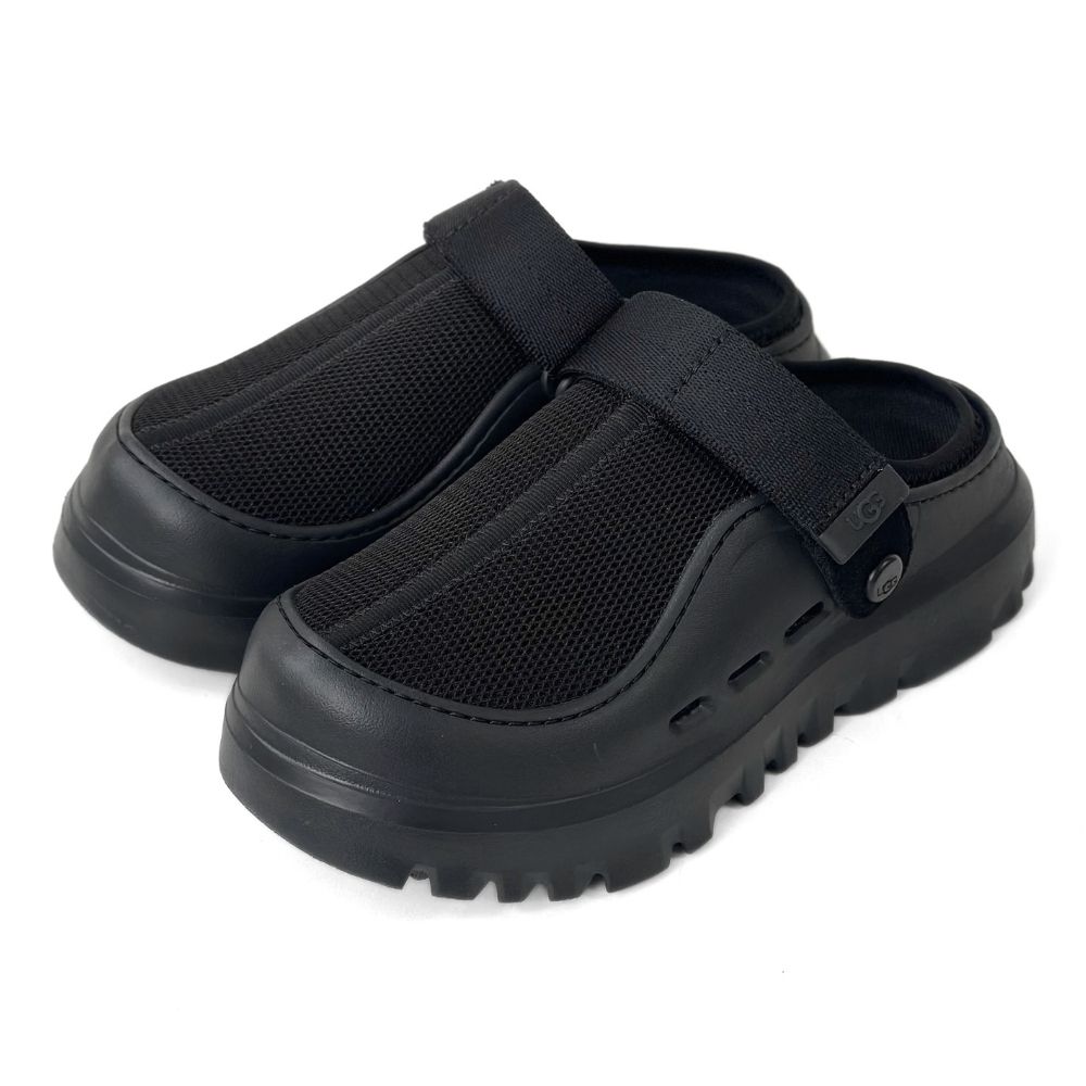 UGG PEAKMOD 透氣素面網布洞洞鞋 黑色 女 魔鬼氈增高鞋 休閒輕量涼鞋 厚底拖鞋 穆勒懶人鞋 1166912