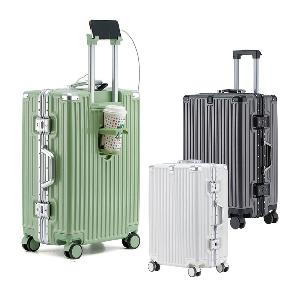 FJ】多功能28吋鋁框防爆行李箱KA28(USB延伸充電孔方便充電) | 鋁框