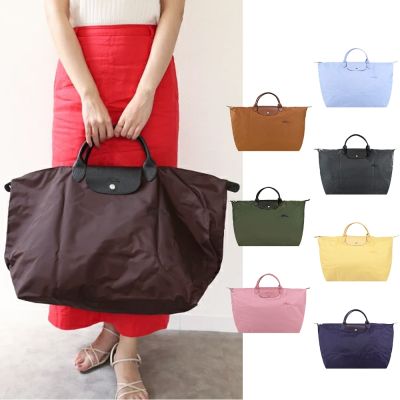 LONGCHAMP LE PLIAGE GREEN系列刺繡短把再生尼龍摺疊旅行袋(大/多色選)