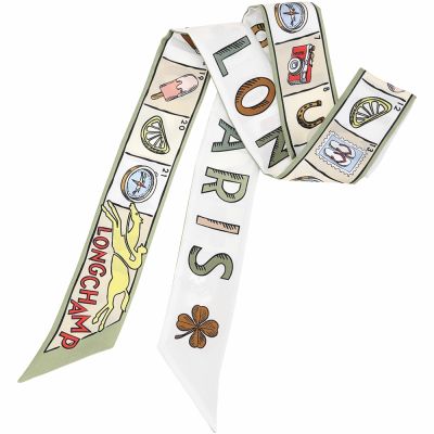 Longchamp Le Jeu de Cheval 奔馬字母棋盤印花 束髮帶/頭巾(杏仁綠)