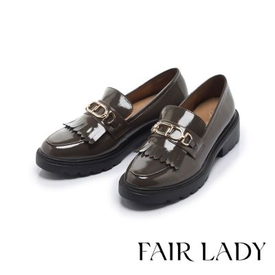 FAIR LADY 小時光 復古流蘇軟漆皮厚底樂福鞋 鏡面灰 (553064)