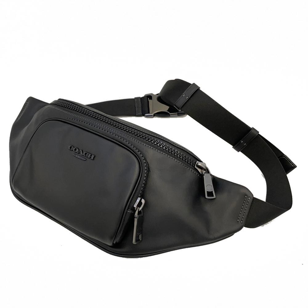COACH 男款滑面牛皮胸前包/腰包/單肩斜背包(前口袋-黑) | COACH
