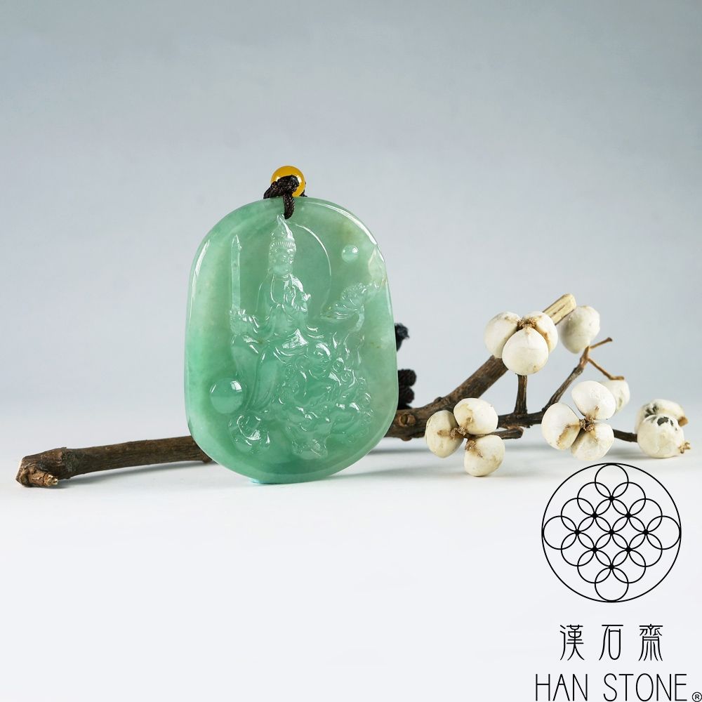 10点セット清時代 天然翡翠 円形玉璧 吊墜 翡翠玉佩 根付 古美術 旧家蔵出し 漢石齋】天然翡翠A貨文殊菩薩玉珮吊墜冰糯種飄花帶辣綠(41*52*5mm