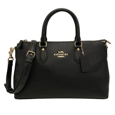 COACH 素面牛皮手提/斜背兩用托特包(黑)