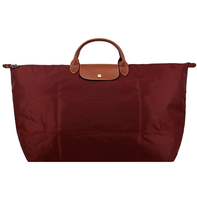 LONGCHAMP LE PLIAGE系列短把再生尼龍摺疊水餃旅行袋(特大/酒紅)