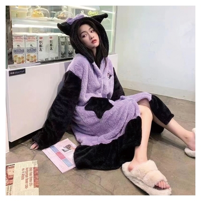 【Lockers 木櫃】秋冬季法蘭絨卡通睡袍(庫洛米/帕恰狗/草莓熊/玉桂狗/美樂蒂)