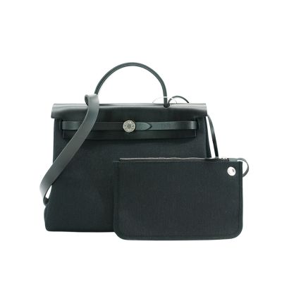 二手品 Hermes 愛馬仕 Herbag 31 銀釦帆布手提/肩背兩用包(U刻/黑)