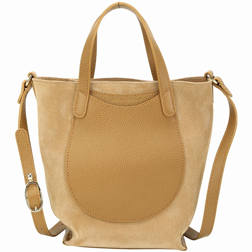 LONGCHAMP Complice XS 麂皮拼接手提 肩斜背包(核桃棕)
