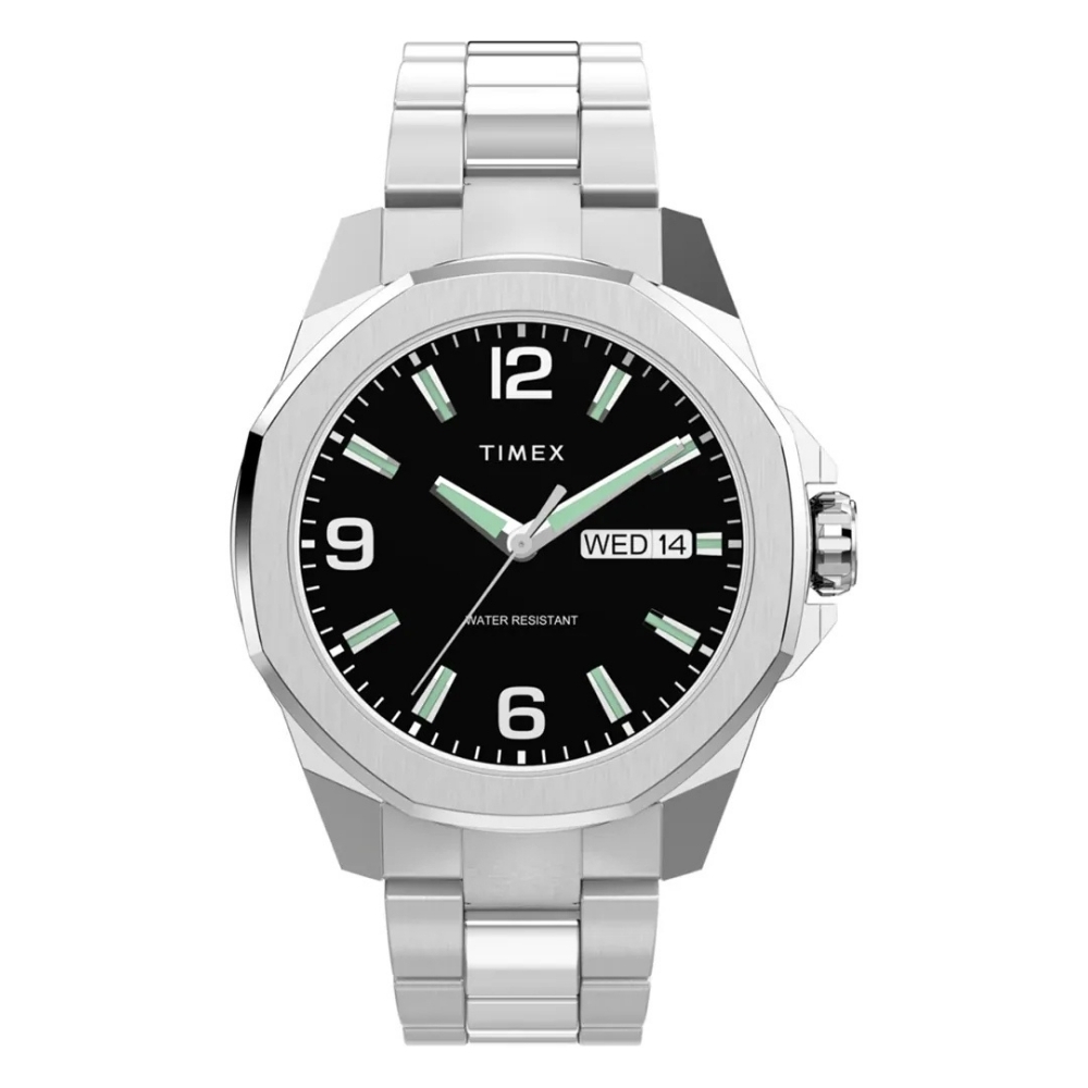 TIMEX  天美時  Essex Ave 46毫米  都會魅力 大錶面設計 不鏽鋼鍊帶腕錶(黑x銀 TXTW2W92700)