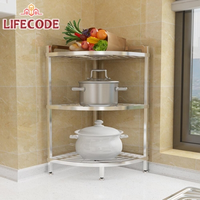 LIFECODE《收納王》不鏽鋼三層角落架(鍋具架/浴室架)