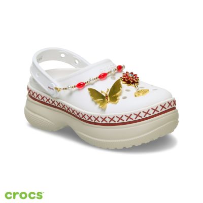 Crocs卡駱馳 (中性鞋) 經典堆堆洞洞鞋 Stacked Crimson Gallop Clog克駱格 -白色/米色 213113-0PZ