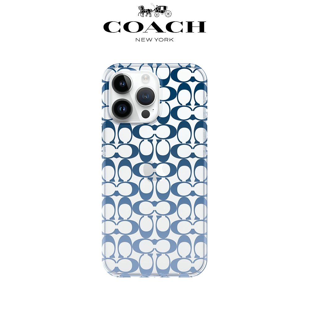 【COACH】iPhone 14系列 精品手機殼 漸層藍經典大C
