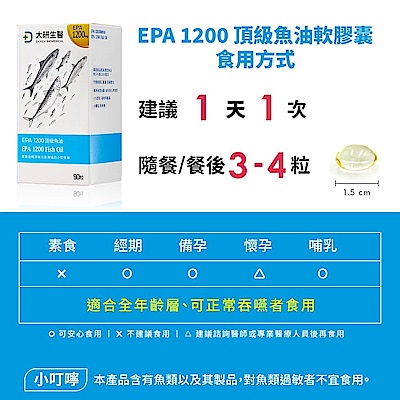 【大研生醫】EPA 1200 頂級魚油軟膠囊(90粒)(買1送1)(共計2盒)