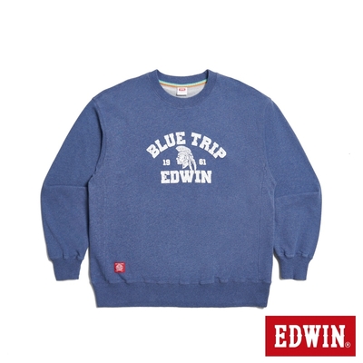EDWIN 男裝 BLUE TRIP 寬版印地安長袖T恤-灰藍色