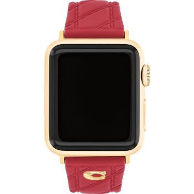 COACH Apple Watch 錶帶 38/40/41mm適用 紅色菱格紋矽膠錶帶 周年慶獻禮 送禮推薦 (不含手錶)