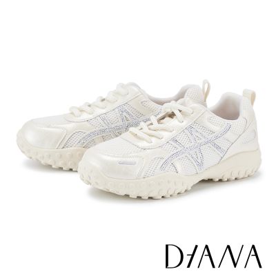 DIANA 超纖網布燙鑽綁帶休閒鞋 白色