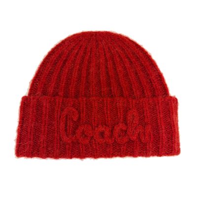 COACH 字母LOGO混羊毛保暖毛帽(紅)