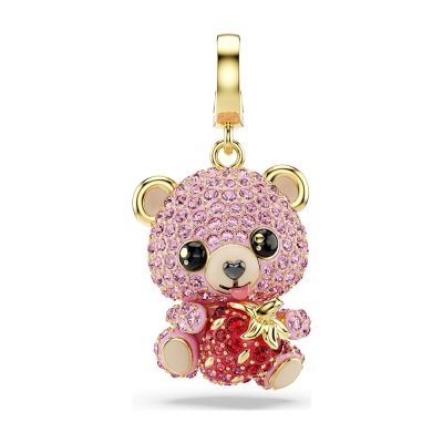 SWAROVSKI 施華洛世奇 Idyllia Charm 俏皮大頭泰迪熊擁抱草莓水晶吊飾 寵愛媽媽 送禮推薦 5738357