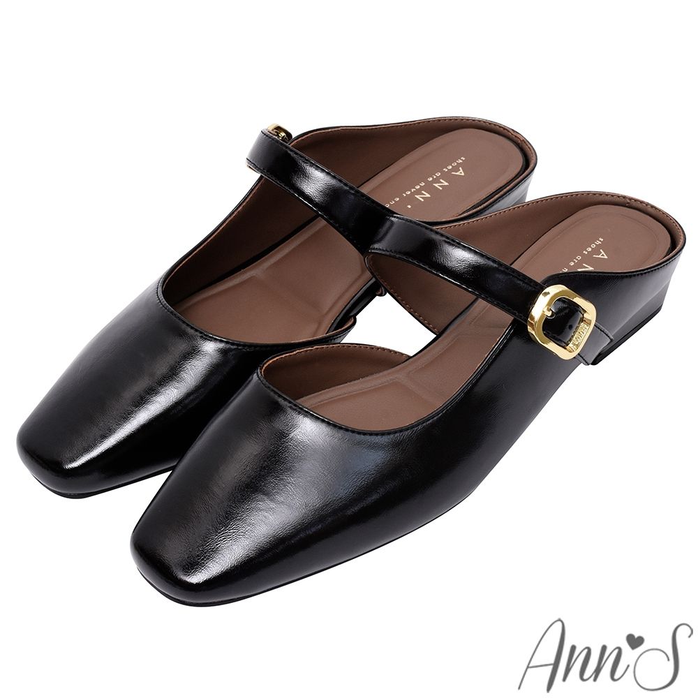 Ann’S無壓力的正式-方頭平底穆勒鞋2cm-黑