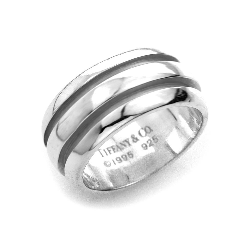 (95成新) Tiffany&Co. 蒂芙尼 雙刻線復古造型925純銀戒指(寬版)