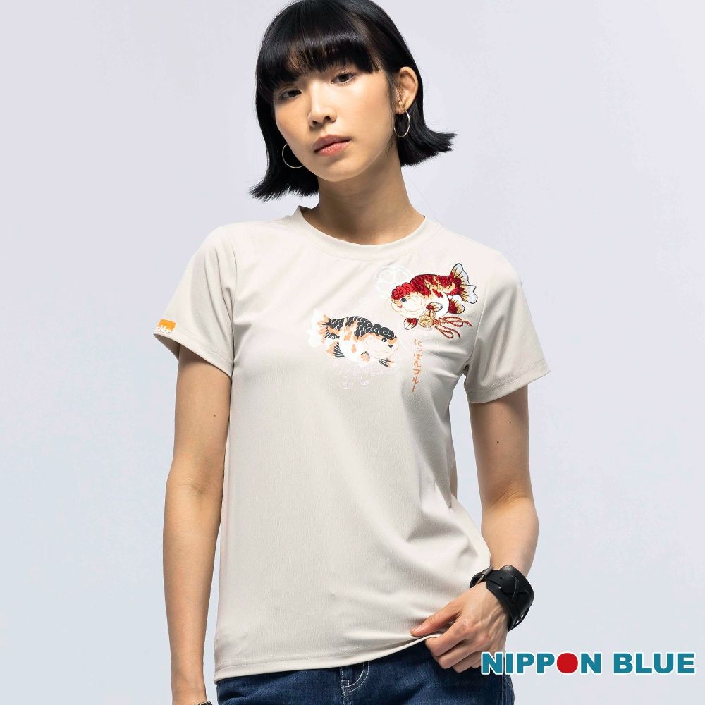 日本藍 BLUE WAY – 和藝術金魚游戲女款短TEE(杏)