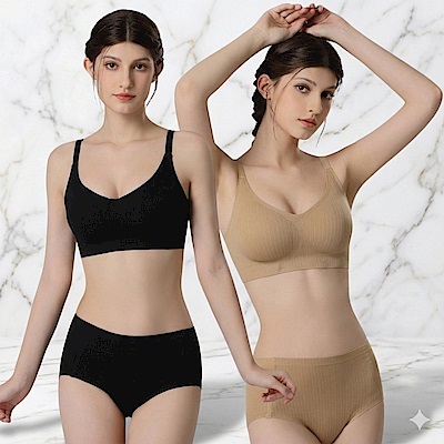 Yuni 空氣感無痕萊卡舒彈無鋼圈內衣套組(內衣+內褲)-6色任選