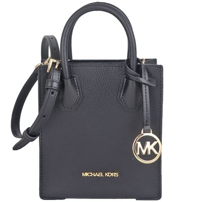 MICHAEL KORS Mercer 黑色粒紋皮革小直立斜背/手提包