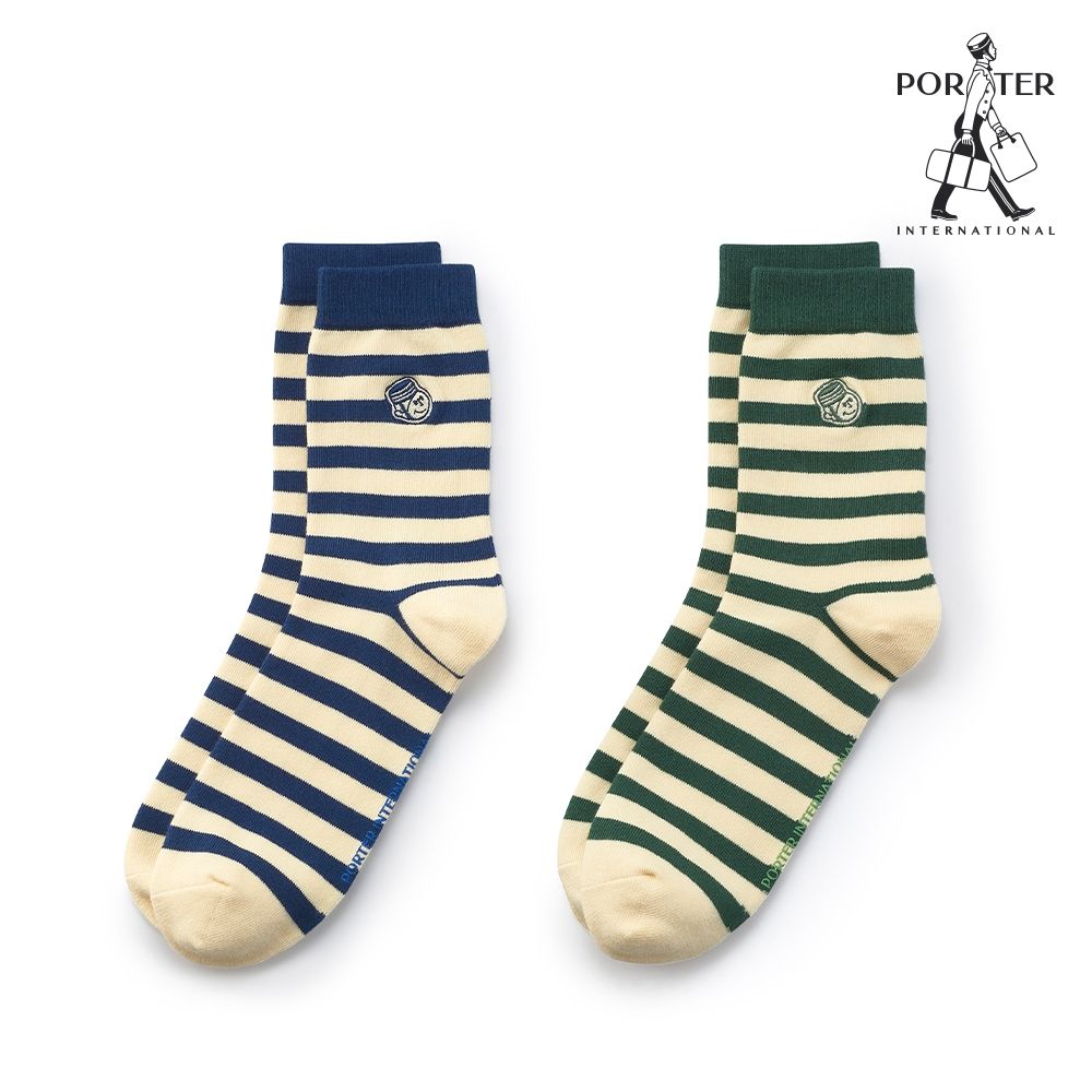 PORTER INTERNATIONAL - PORTER MAN 條紋襪子- 綠色+藍色(兩入一組)