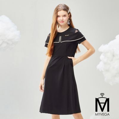 MYVEGA麥雪爾 MA學院風復古感水手領彈性短洋裝-黑