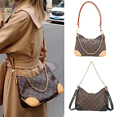 Louis Vuitton LV路易威登 Boulogne 老花塗層帆布拼牛皮鍊帶肩背腋下包(2色)