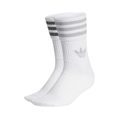 adidas 襪子 Glitter Crew 白 灰 黑 男女款 長襪 中筒襪 金蔥 三線 三葉草 愛迪達 HC9561