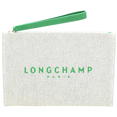 LONGCHAMP Essential 奔馬字母印花編織帆布萬用手拿包(綠色)