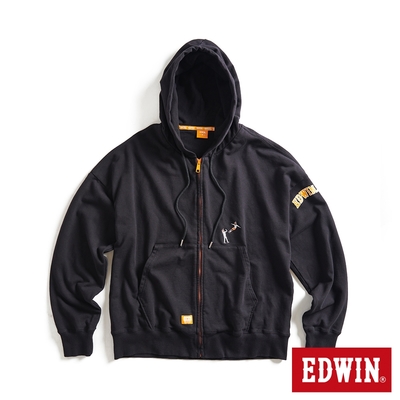 EDWIN 男裝 橘標 摔角手E君飛踢寬版連帽外套-黑色
