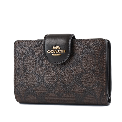 COACH 立體馬車緹花LOGO防刮釦式中夾-咖啡黑
